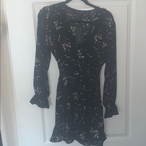 Black floral long sleeve ruffle dress